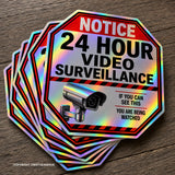 6Pcs Notice 24 Hour Surveillance CCTV Video Camera Holographic Sticker Decals