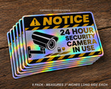 x6 Notice 24 Hour Surveillance CCTV Video Camera Holographic Sticker Decals 3"
