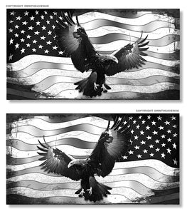 Two Pack Left & Right Bald Eagle USA American Flag Subdued Grayscale Sticker Decals - OwnTheAvenue