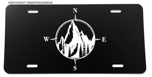 Compass Mountain Scene Hiking Camping Model V03 License Plate Cover - OwnTheAvenue