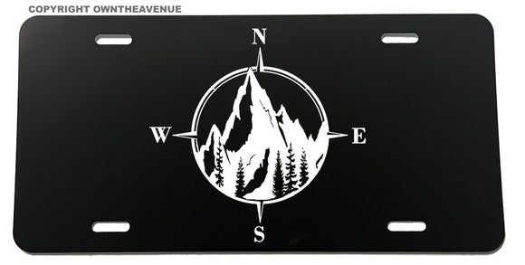 Compass Mountain Scene Hiking Camping Model V03 License Plate Cover - OwnTheAvenue
