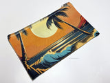 Sunset Ocean Beach Waves Palm Trees Purse Make Up Bag