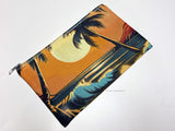 Sunset Ocean Beach Waves Palm Trees Purse Make Up Bag