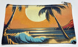 Sunset Ocean Beach Waves Palm Trees Purse Make Up Bag