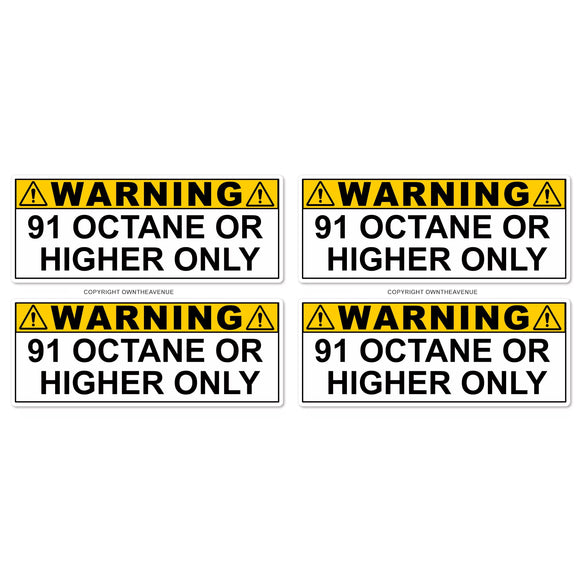 x4 - 91 Octane or Higher Gas Gasoline Fuel Tank Warning Label Vinyl Sticker Decal 3