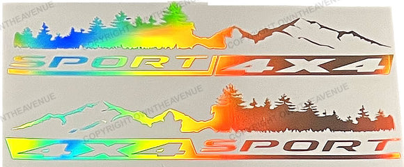 2Pcs 4x4 Sport Mountain Range Lifted Truck Holographic Vinyl Sticker Decals