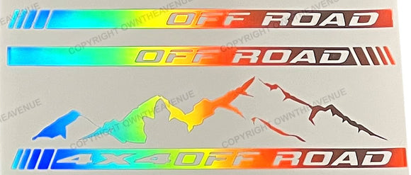 3Pcs 4x4 Off Road Mountain Range Truck Holographic Vinyl Sticker Decals