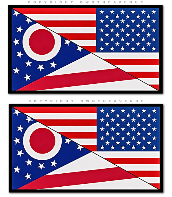 2Pcs Ohio USA American Flags Vinyl Sticker Decals 3.5