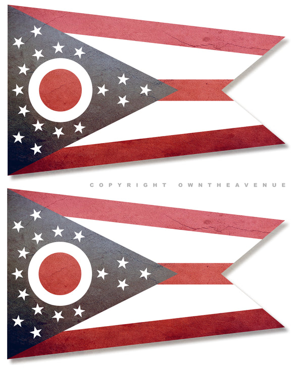 2Pcs Ohio Vintage Style Flags Vinyl Sticker Decals 3.5