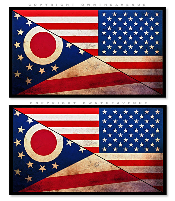 2Pcs Ohio USA American Vintage Style Flags Vinyl Sticker Decals 3.5