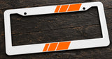 Orange Sport Racing Stripe JDM Racing Model V01 White License Plate Frame