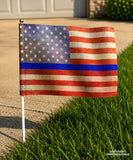 x2 USA American Flags Blue Colored Line Support Police Grunge Style 8.1" Inches