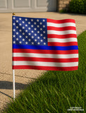 x2 USA American Flags Blue Colored Line Support Police Regular Style 8.1" Inches