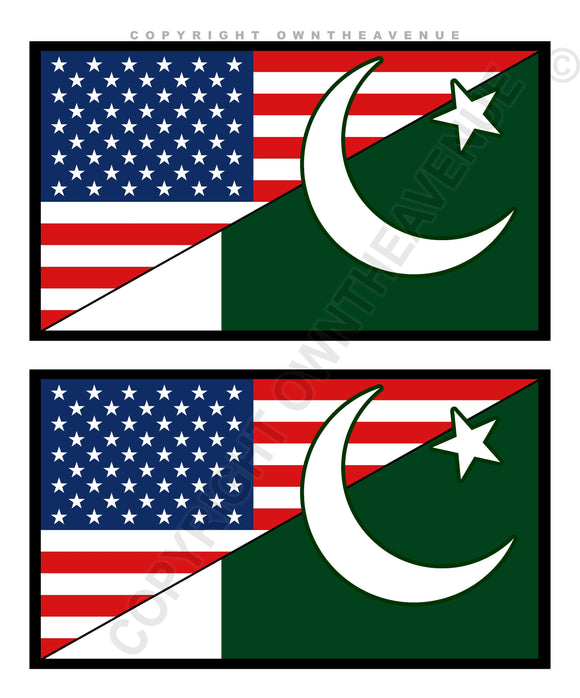 2Pcs Pakistan Pakistani USA American Flags Vinyl Sticker Decals 3.25