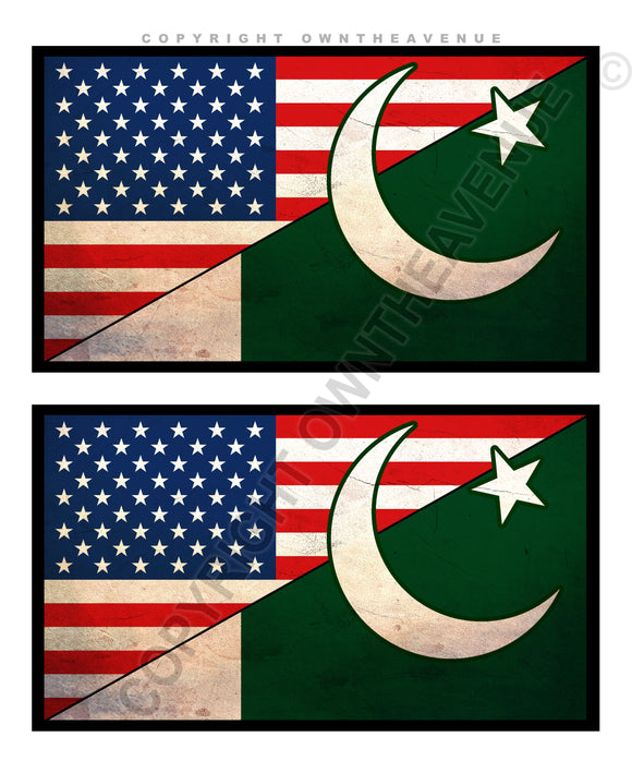 2Pcs Pakistan USA American Vintage Style Flags Vinyl Sticker Decals 3.25