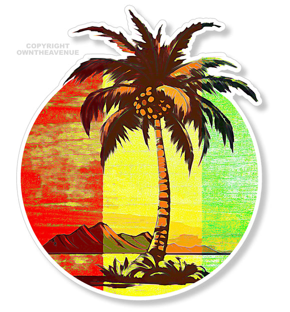 Palm Trees Rasta Distressed Vintage jk Retro Old School Style Sticker Decal 3.5