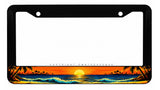 Ocean Palm Trees Sunset Beach Waves Surfing Black Plastic License Plate Frame