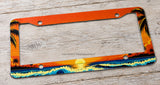 Ocean Palm Trees Sunset Beach Waves Surfing Auto Metal License Plate Frame