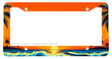 Ocean Palm Trees Sunset Beach Waves Surfing Auto Metal License Plate Frame