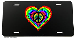 Peace Heart Love Tie Dye Acid Wash Hippie Art License Plate Cover - OwnTheAvenue