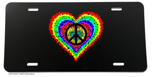 Peace Heart Love Tie Dye Acid Wash Hippie Art License Plate Cover