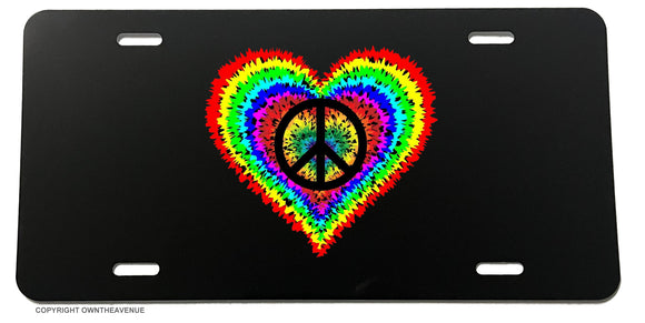 Peace Heart Love Tie Dye Acid Wash Hippie Art License Plate Cover - OwnTheAvenue