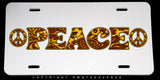 Peace Sign Groovy Old School Style White Metal License Plate
