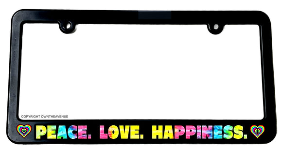 Peace Love Happiness Hippie Peace Sign Love Vintage Slim License Plate Frame - OwnTheAvenue