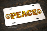 Peace Sign Groovy Old School Style White Metal License Plate