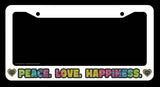 Peace Love Happiness Hippie Peace Sign Love Vintage Tie Dye White License Plate Frame - OwnTheAvenue
