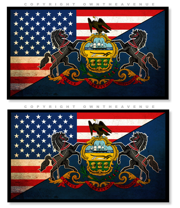 2Pcs Pennsylvania USA American Vintage Style Flags Vinyl Sticker Decals 3.5