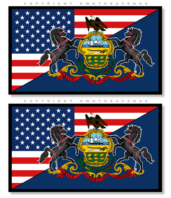 2Pcs Pennsylvania USA American Flags Vinyl Sticker Decals 3.5