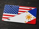 Philippines USA American Flag Auto Metal License Plate