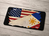 Philippines USA American Flag Rustic Style Auto Metal License Plate