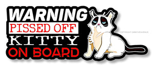 Warning Caution Pissed Off Kitty on Board Funny Joke Cat Sticker Decal 4" - OwnTheAvenue