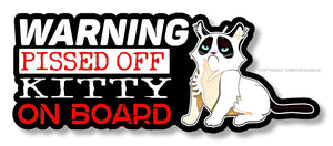Warning Caution Pissed Off Kitty on Board Funny Joke Cat Sticker Decal 4"