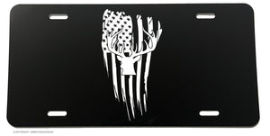 Deer Hunting USA American Flag Grunge Patriotic License Plate Cover - OwnTheAvenue
