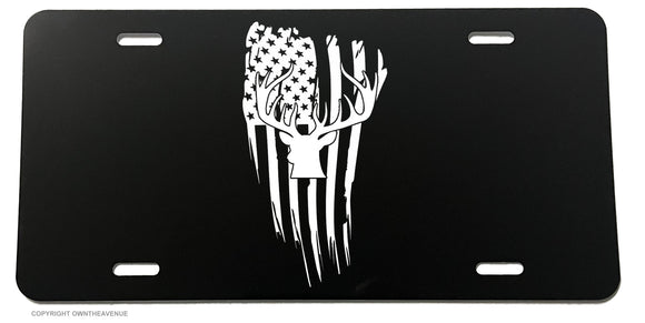 Deer Hunting USA American Flag Grunge Patriotic License Plate Cover - OwnTheAvenue
