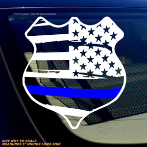 Support Police Officers Thin Blue Colored Line Distressed Flag Vinyl Decal 5" Inches - OwnTheAvenue
