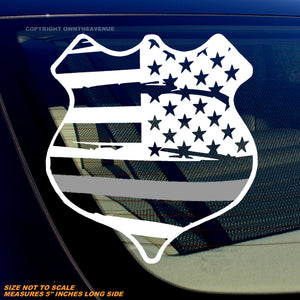 Support Corrections Officers Thin Silver Colored Line Distressed Flag Vinyl Decal 5" Inches