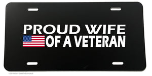 Proud Wife Of A Veteran USA American Flag License Plate Cover - OwnTheAvenue