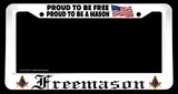 Proud To Be A Freemason Masonic American Flag White License Plate Frame - OwnTheAvenue