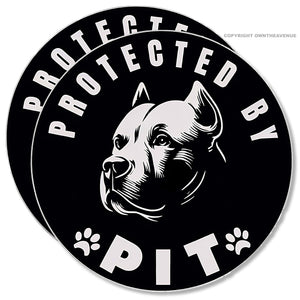 2Pcs Protected By Pit Funny Joke Humor Car Truck Laptop Vinyl Sticker Decals 3.75" Each