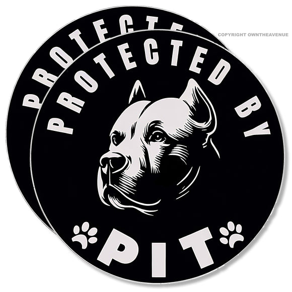 2Pcs Protected By Pit Funny Joke Humor Car Truck Laptop Vinyl Sticker Decals 3.75