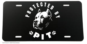 Protected By Pitbull Pit Funny Joke Humor Pet Dog Auto License Plate