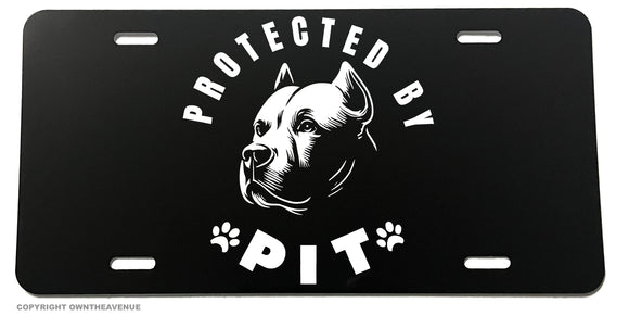 Protected By Pitbull Pit Funny Joke Humor Pet Dog Auto License Plate
