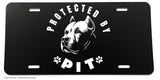 Protected By Pitbull Pit Funny Joke Humor Pet Dog Auto License Plate