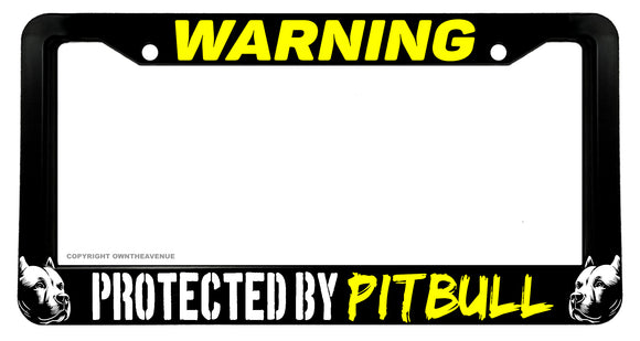 Protected By Pitbull Funny Joke Humor Pet Dog License Plate Frame - OwnTheAvenue