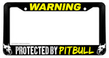 Protected By Pitbull Funny Joke Humor Pet Dog License Plate Frame - OwnTheAvenue