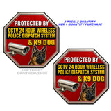 2 Pack - Warning Protected by CCTV Sticker 24 Hour Surveillance Camera & K9 Dog Decal - 4.5" Inches Long Each - OwnTheAvenue